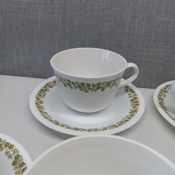 VTG Corelle Spring Blossom Crazy Daisy Green Coffee Tea Cup Saucers Lot 7 MCM - Picture 11 of 16